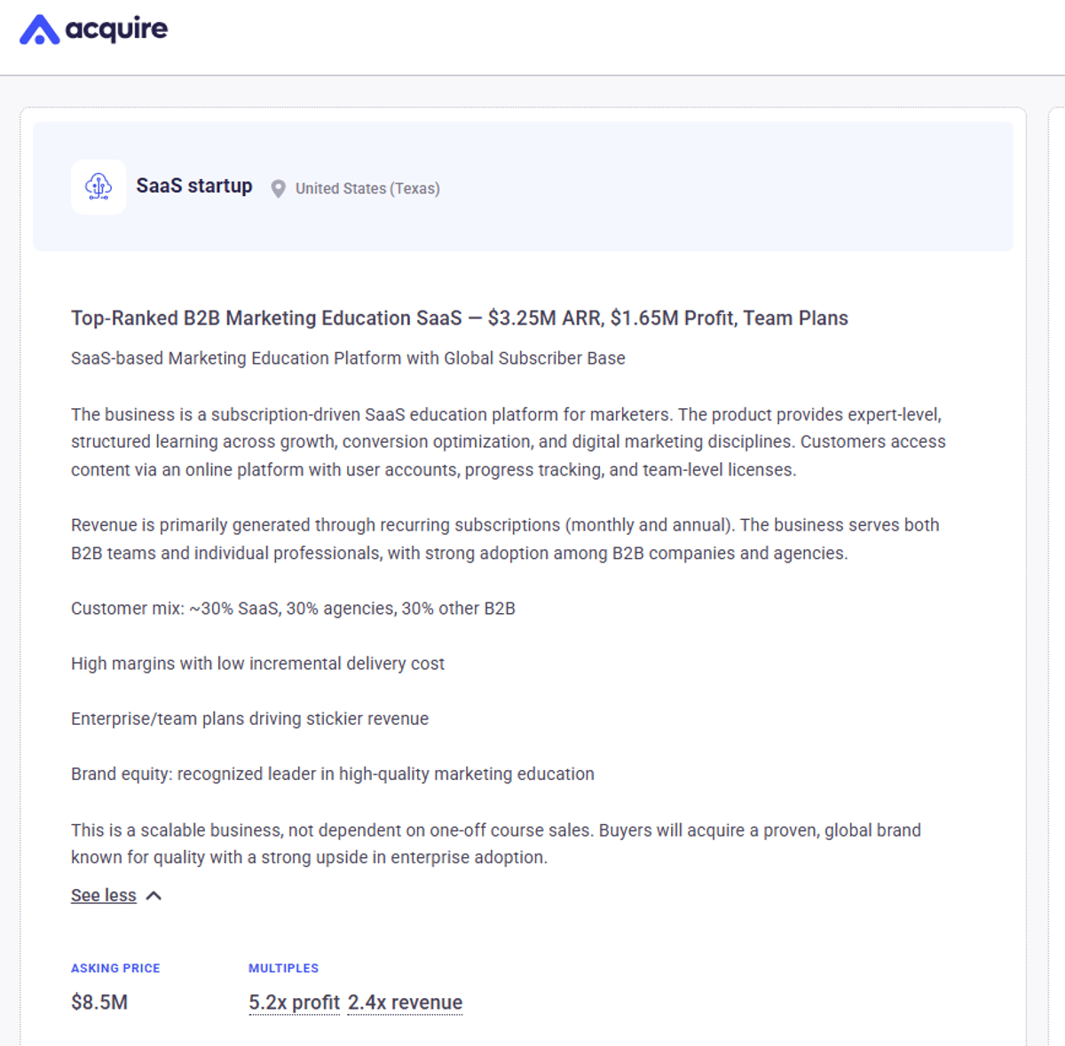 Profitable B2B Marketing SaaS with Strong Moat