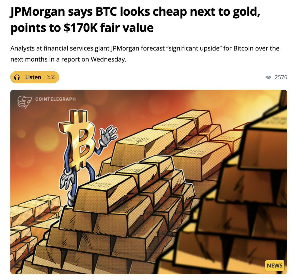 JPM Analysts Deem Bitcoin Undervalued Relative to Gold