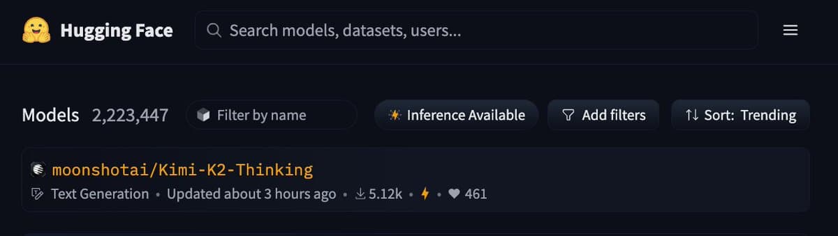 Kimi K2 Thinking Tops HF Trend, Open‑Source AI Surge