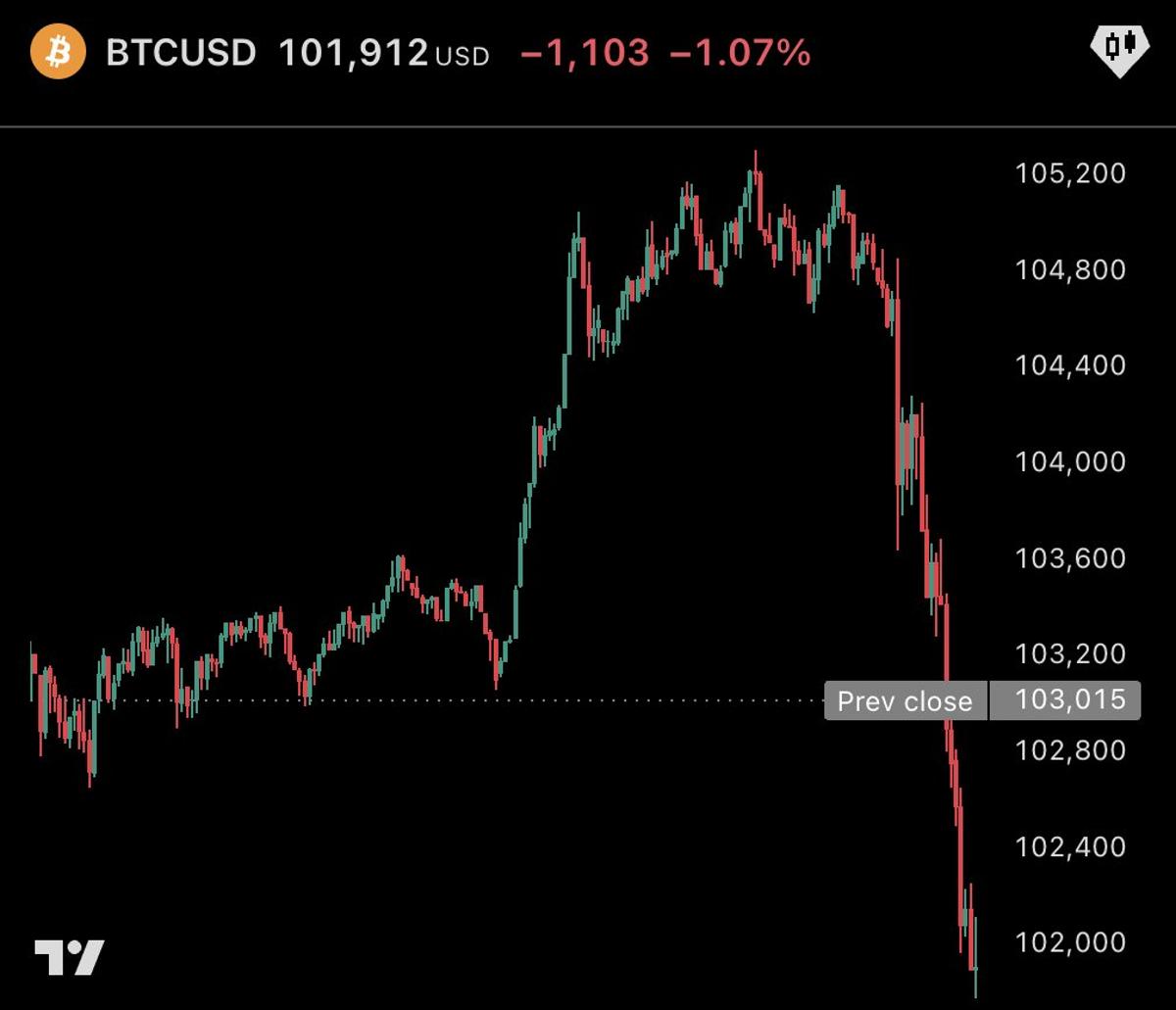 Bitcoin Slips Under $102,000, Signaling Market Shift