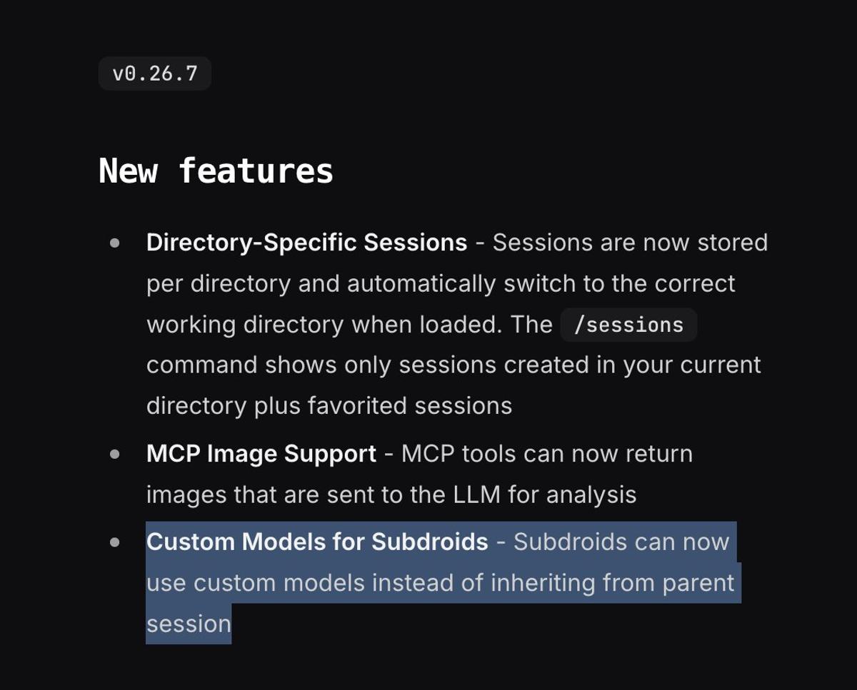 Custom Subagent Models Added in Latest Droid Update