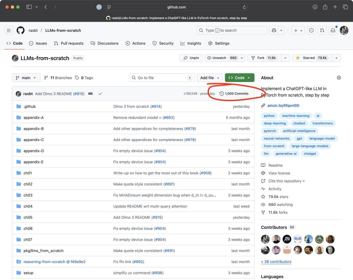 LLMs‑from‑scratch Hits 1,000 Commits on Monday