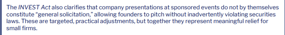 INVEST Act Says Demo Day Pitches Aren't Solicitation