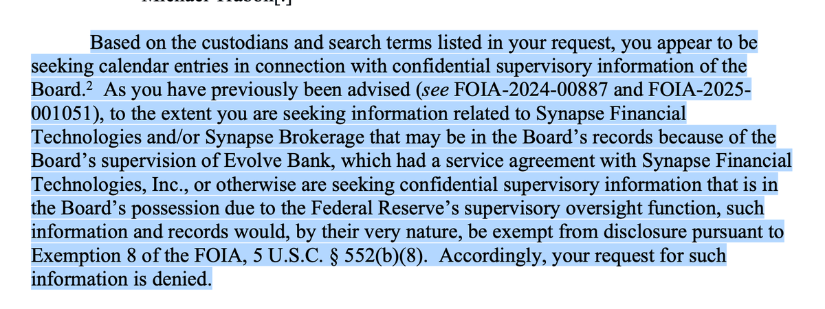 Fed Refuses Transparency on Synapse Oversight, Cites Confidentiality