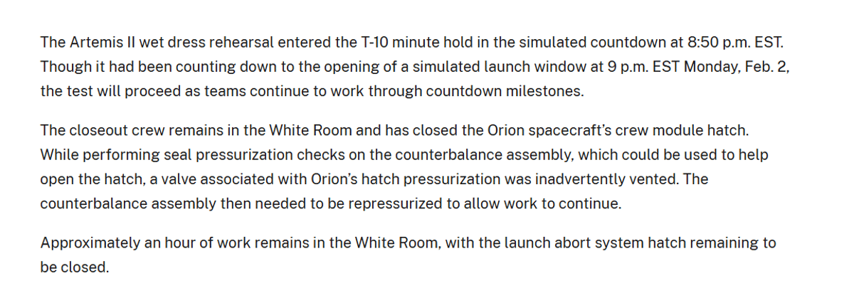 Corrected NASA Update Shows Current WDR Status