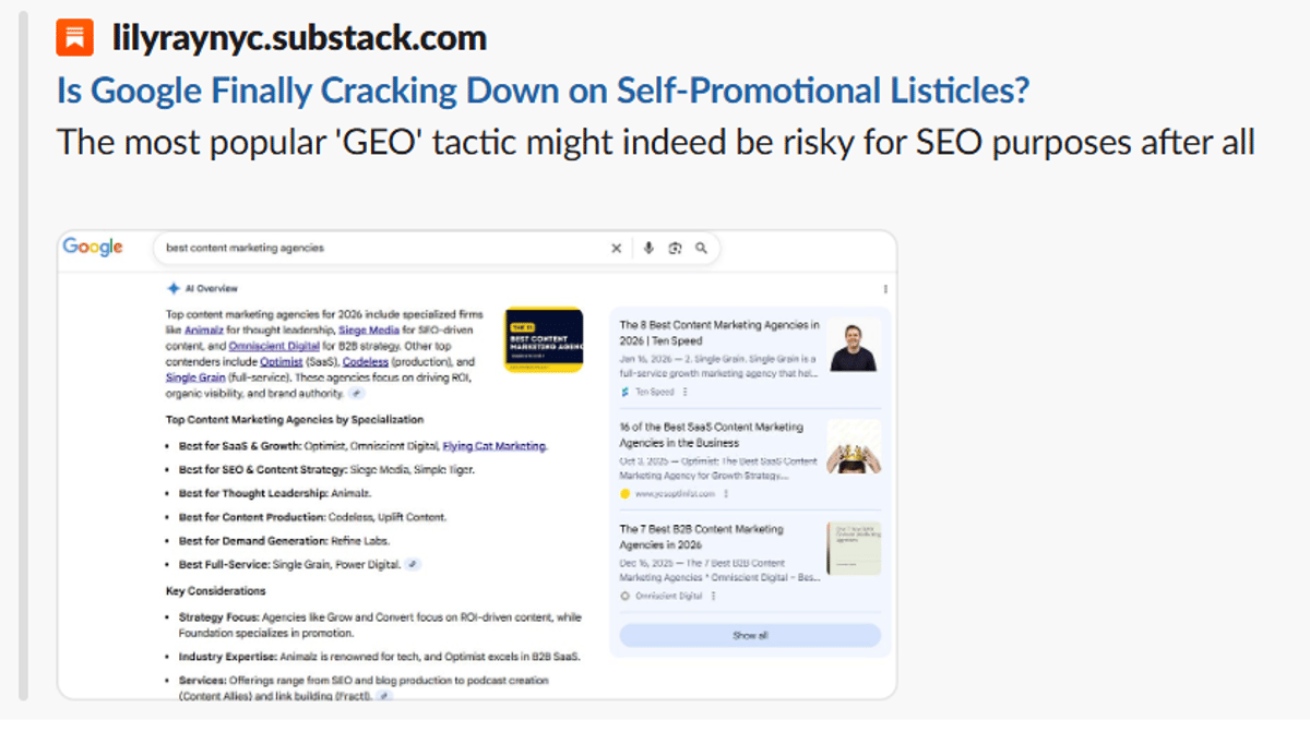 Google Appears to Target Self‑promotional Listicles