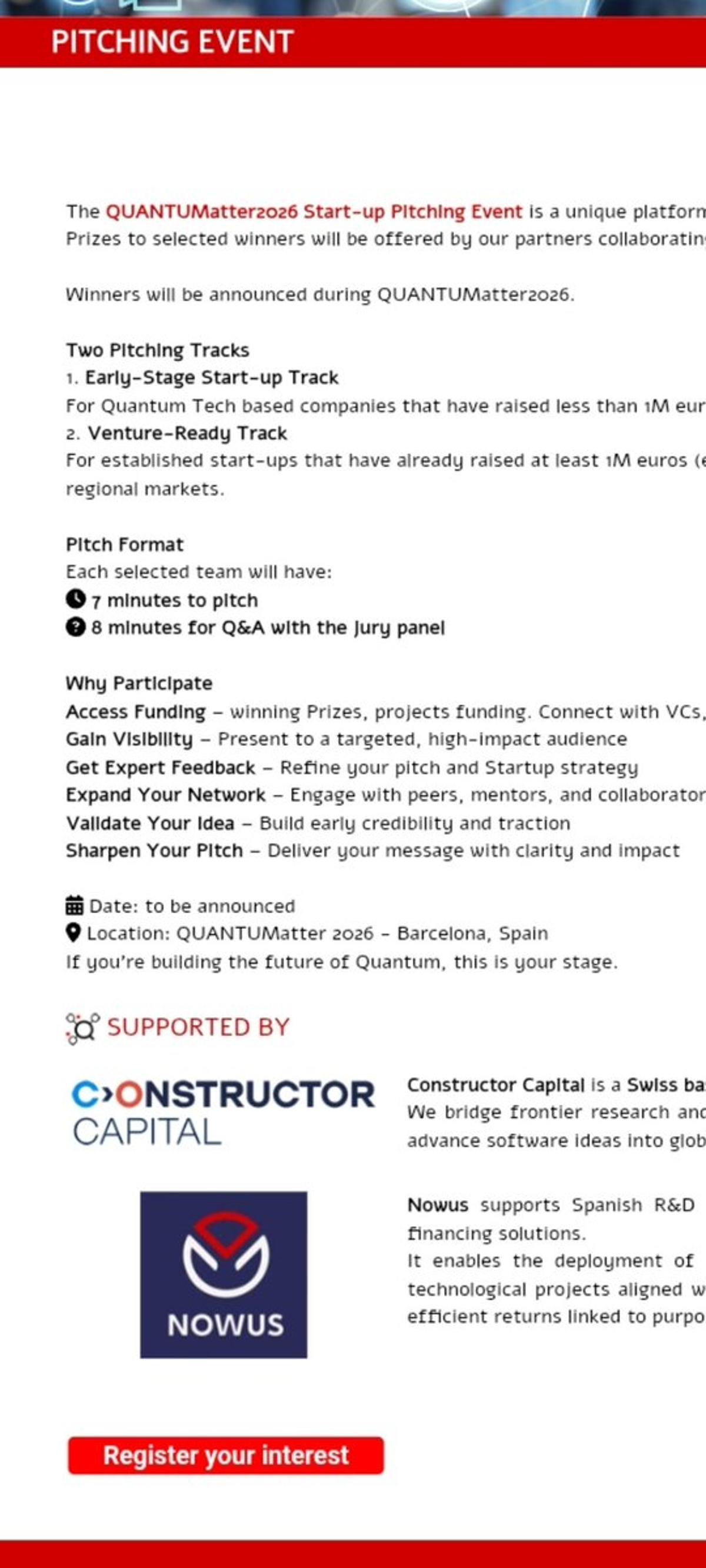 Quantum Tech Startups: Pitch at Quantum Matter 2026