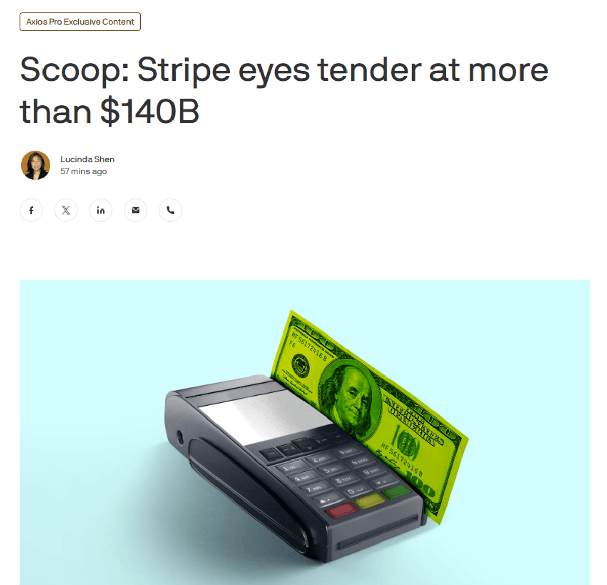 Stripe's Tender Offer Valuation Jumps to $140B