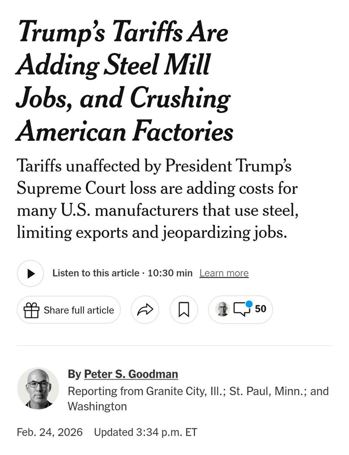 Tariffs Boost Steel Jobs, Undermine U.S. Manufacturing
