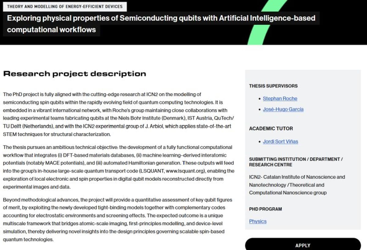 AI‑Driven Spin Qubit PhD in Barcelona – Apply by Feb 28