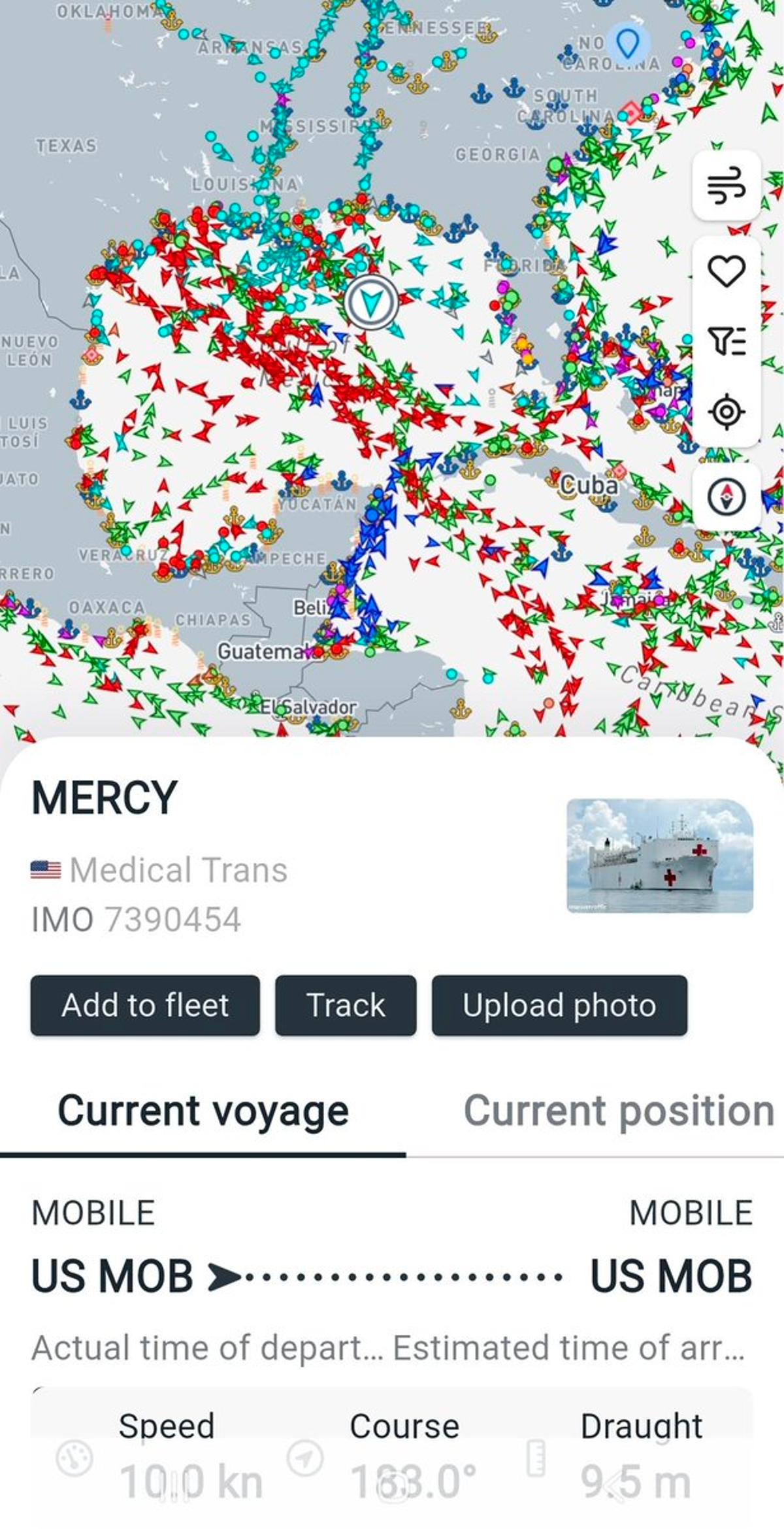 Mercy Heads South From Mobile Toward Yucatan Channel