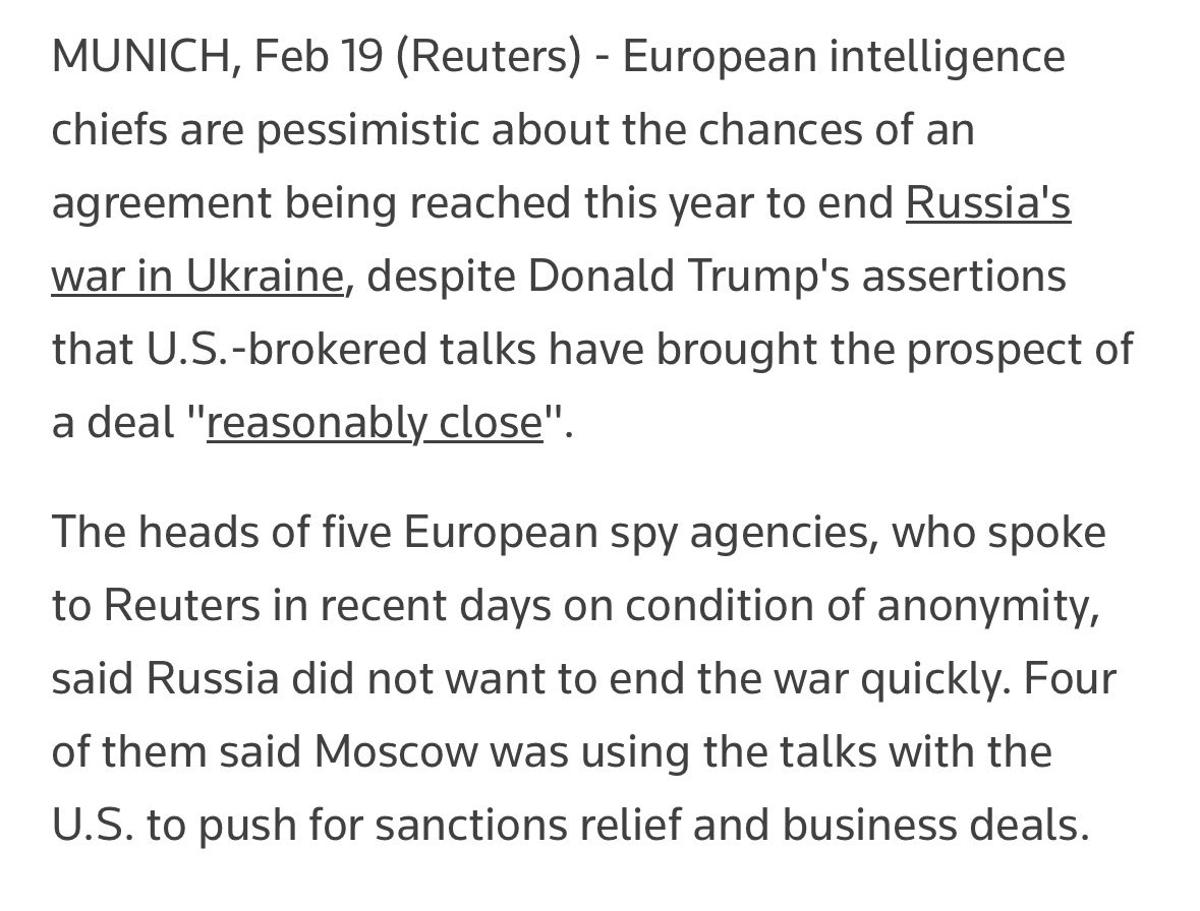 European Spies Say Russia Isn’t Seeking Peace, Talks Futile