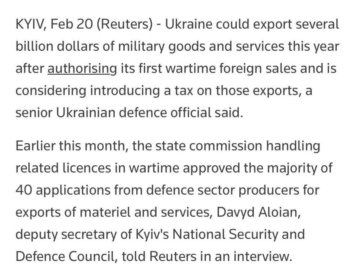 Ukraine Poised to Earn Billions From Wartime Arms Exports