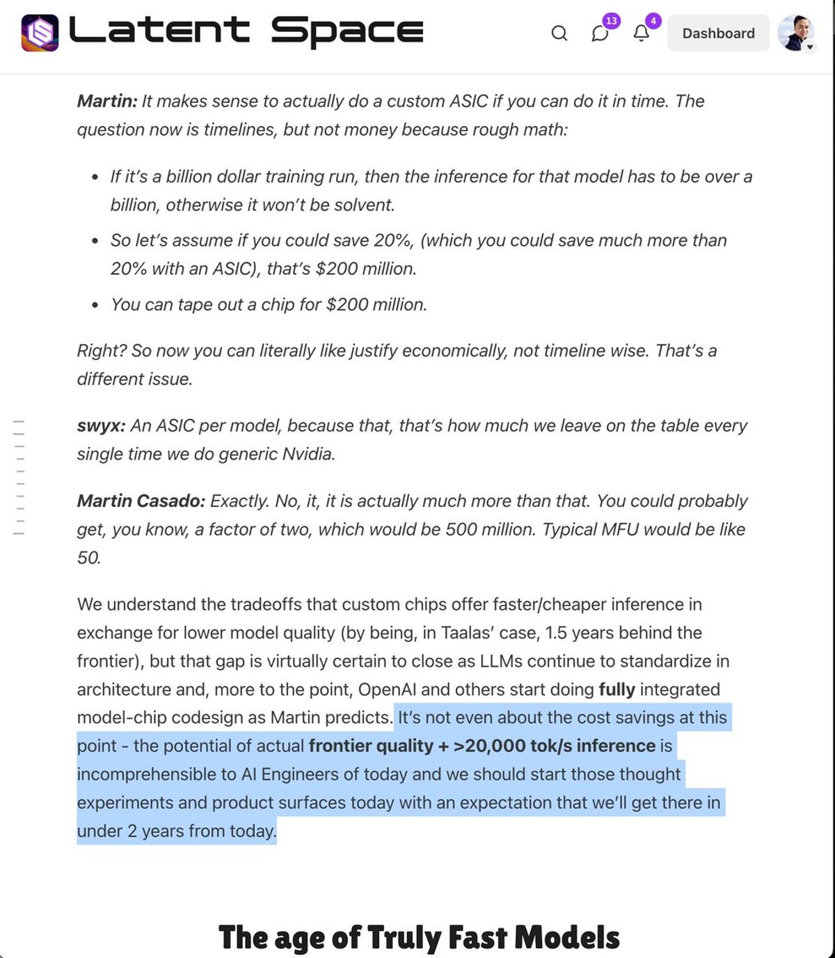 ASIC Inference Speed Will Hit Zero Lag in Two Years