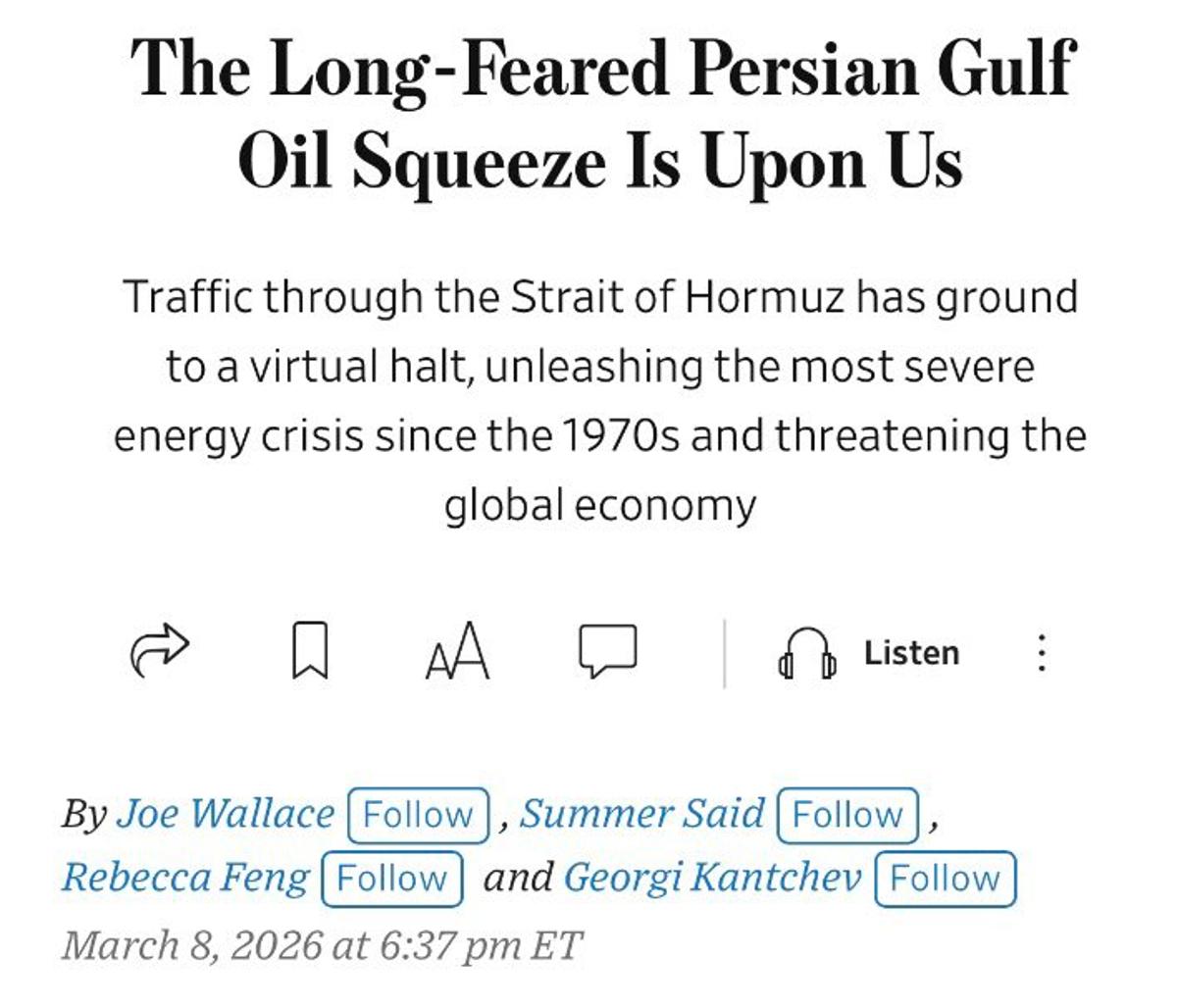 WSJ Labels Current Energy Crisis Worst Since 1970s
