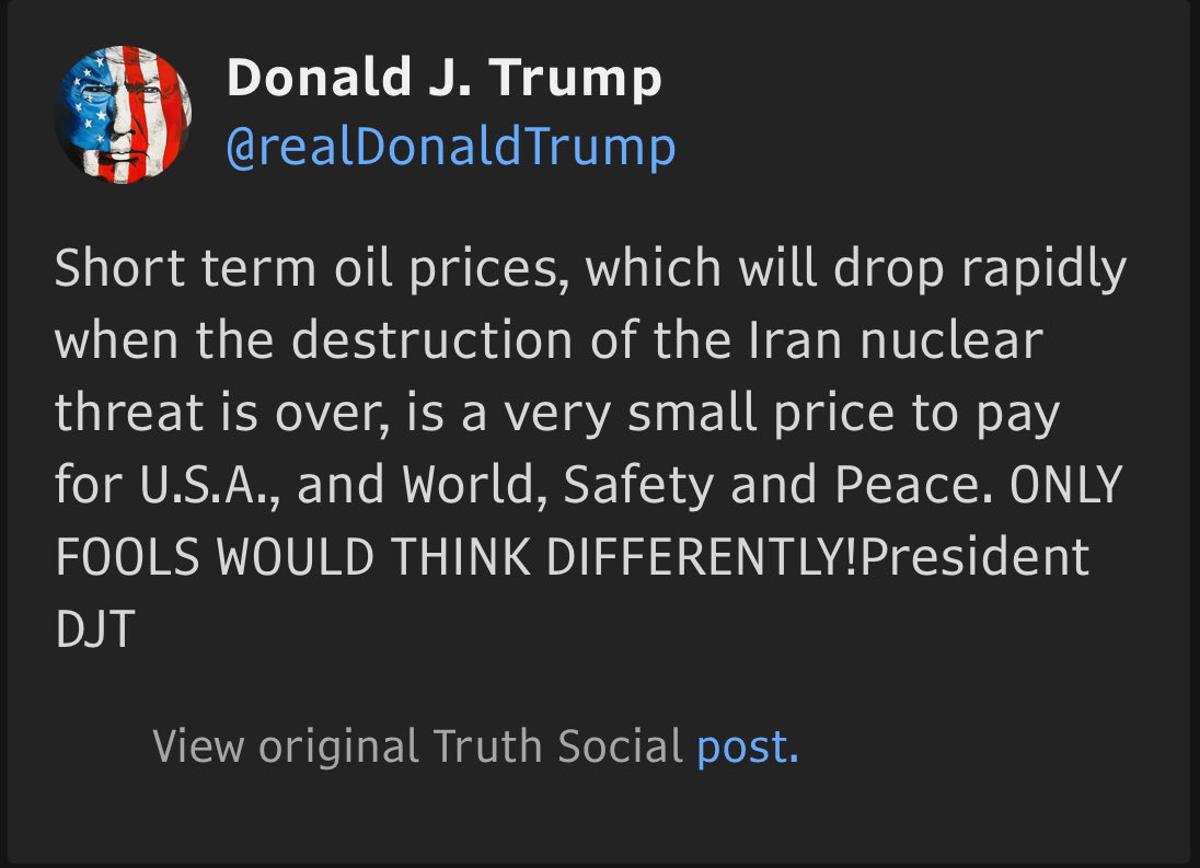Trump Says $100 Oil Is Temporary, Will Fall Post‑Iran Threat