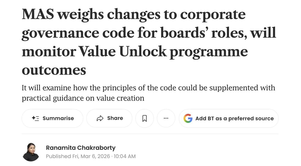 MAS to Tighten Board Duties on Value Creation, Investor Engagement