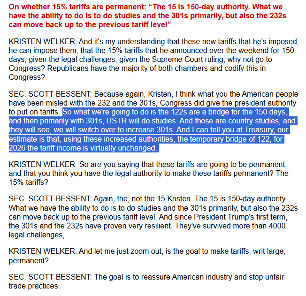 Treasury Secretary Admits Tariffs Pretext, Investigations Reverse‑engineered