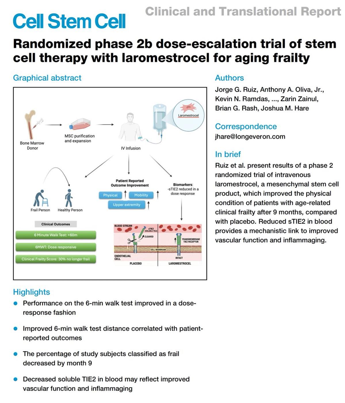 Stem Cell Therapy Boosts Frailty Walk Test Performance