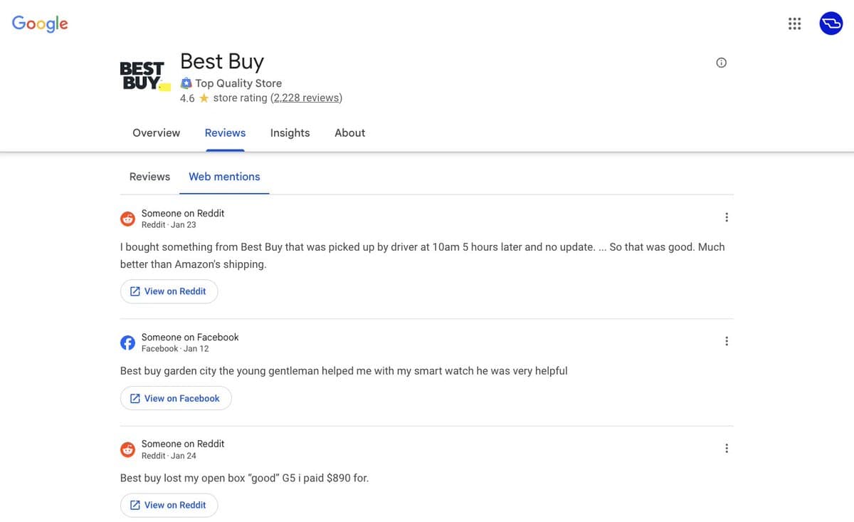 Google Experiments Adding Web Mentions to Retailer Reviews