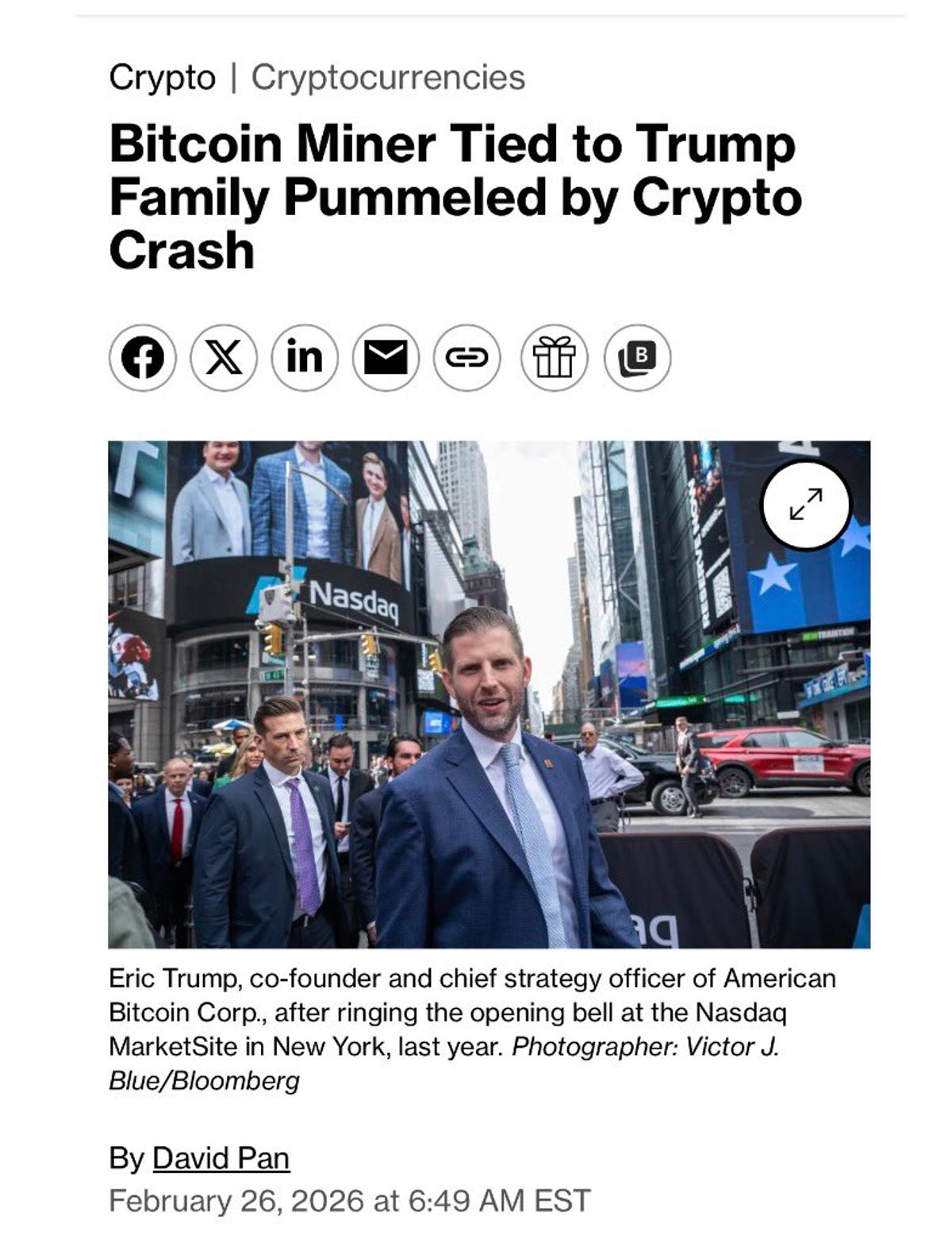 Stock Plunge Erases 90% Market Value Amid Trump Crypto Flop