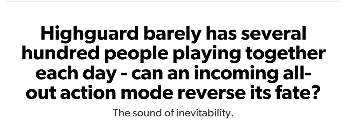 Highguard's Player Numbers Dropping Far Below 300 Daily