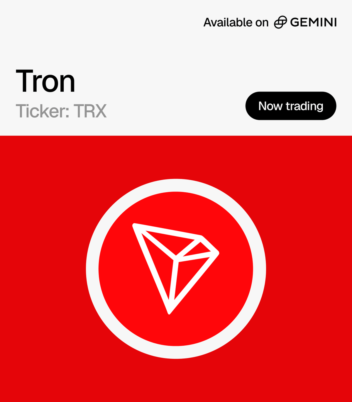 TRX Launches on Gemini with Full Trading Support