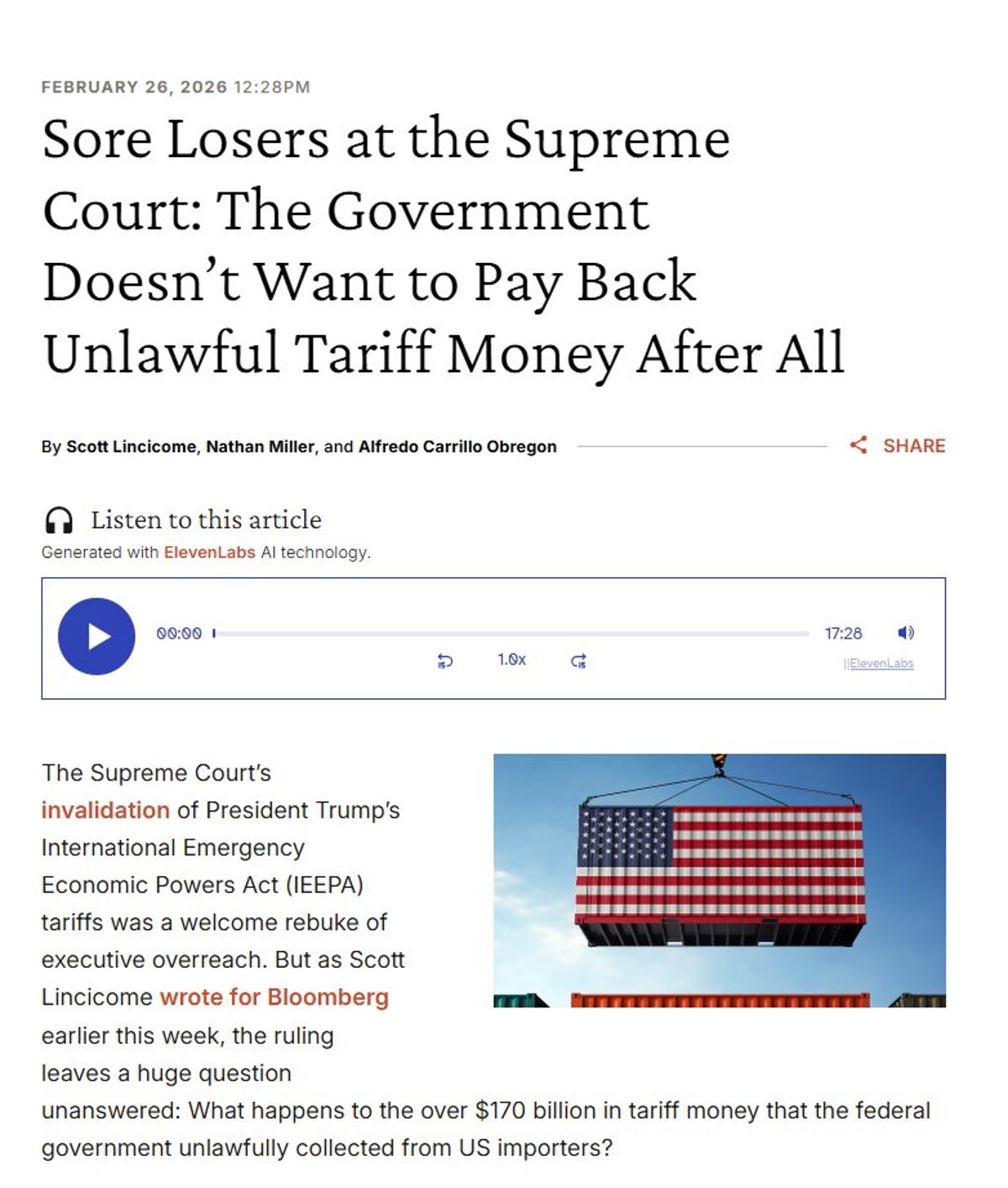 Supreme Court Likely Blocks Refunds of Illegal Tariff Payments