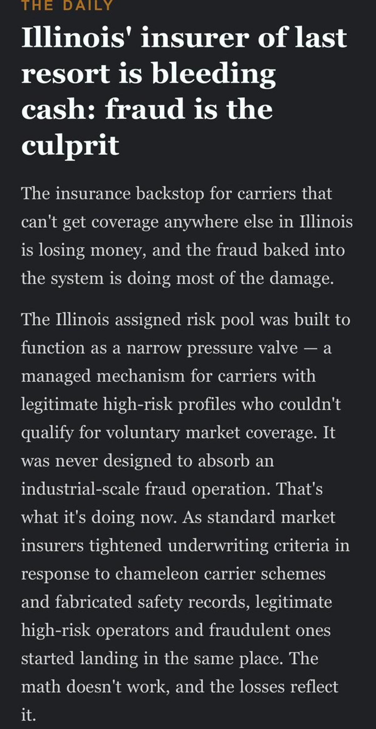 Illinois Risk Pool Bleeds From Fraudulent Chameleon Carriers