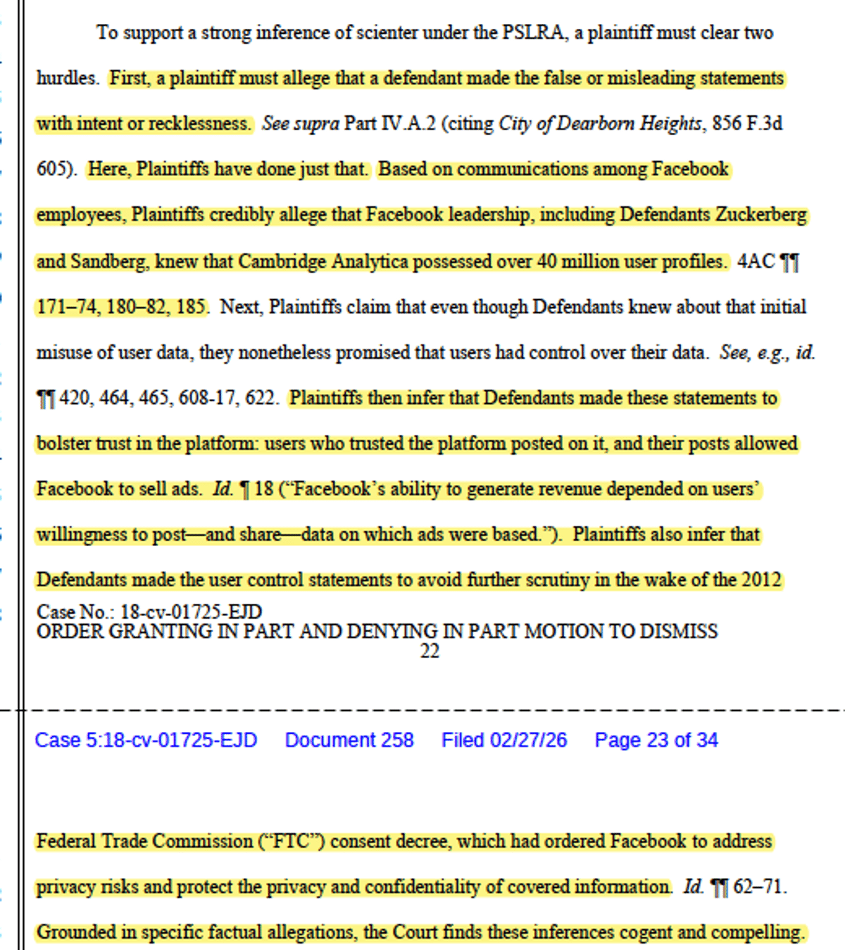 Court Finds Facebook Likely Knew of 40M Profiles