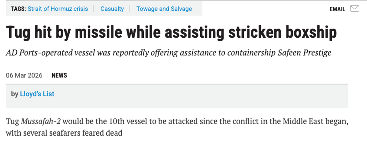 Iran Strikes Container Ship and Assisting Tug in Hormuz