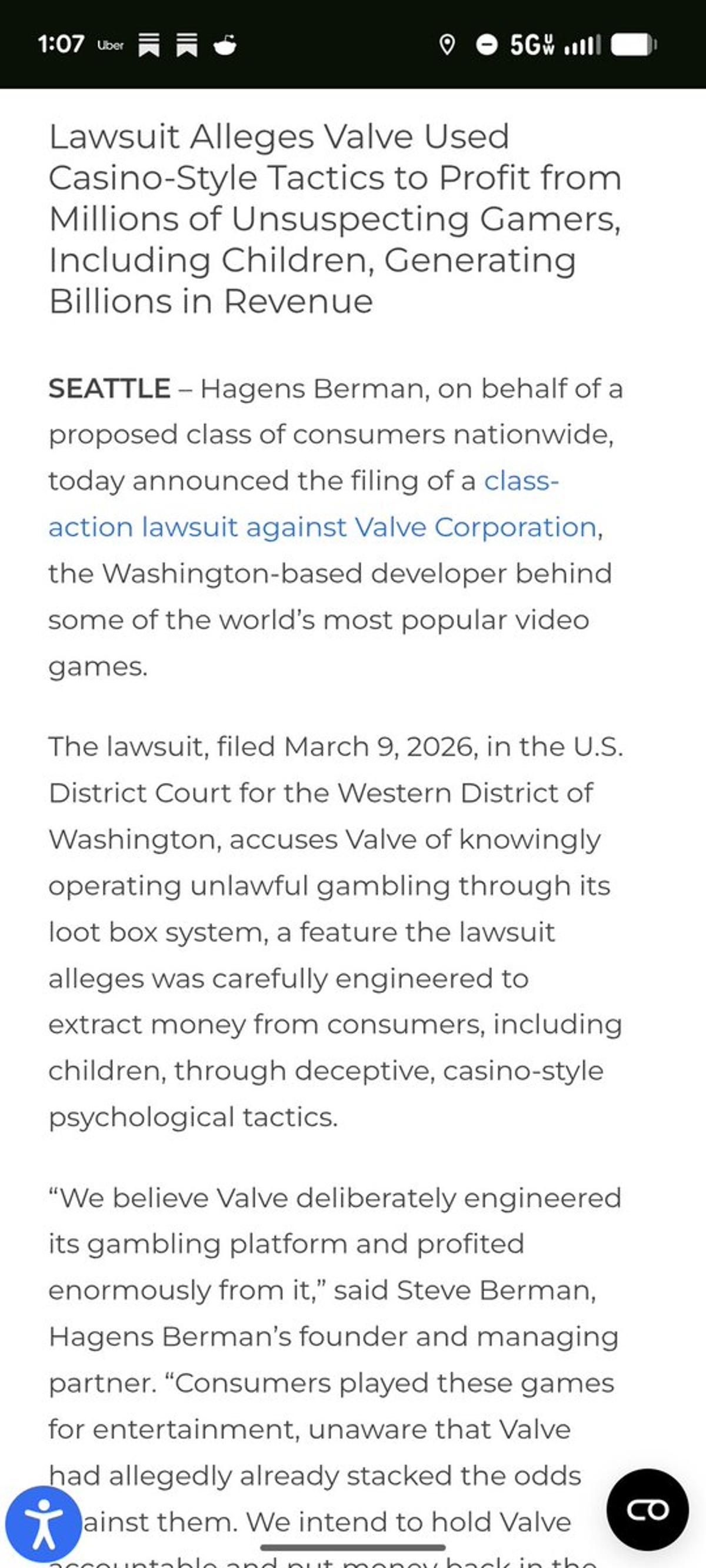 Valve Faces Copycat Gambling Lawsuit in Washington