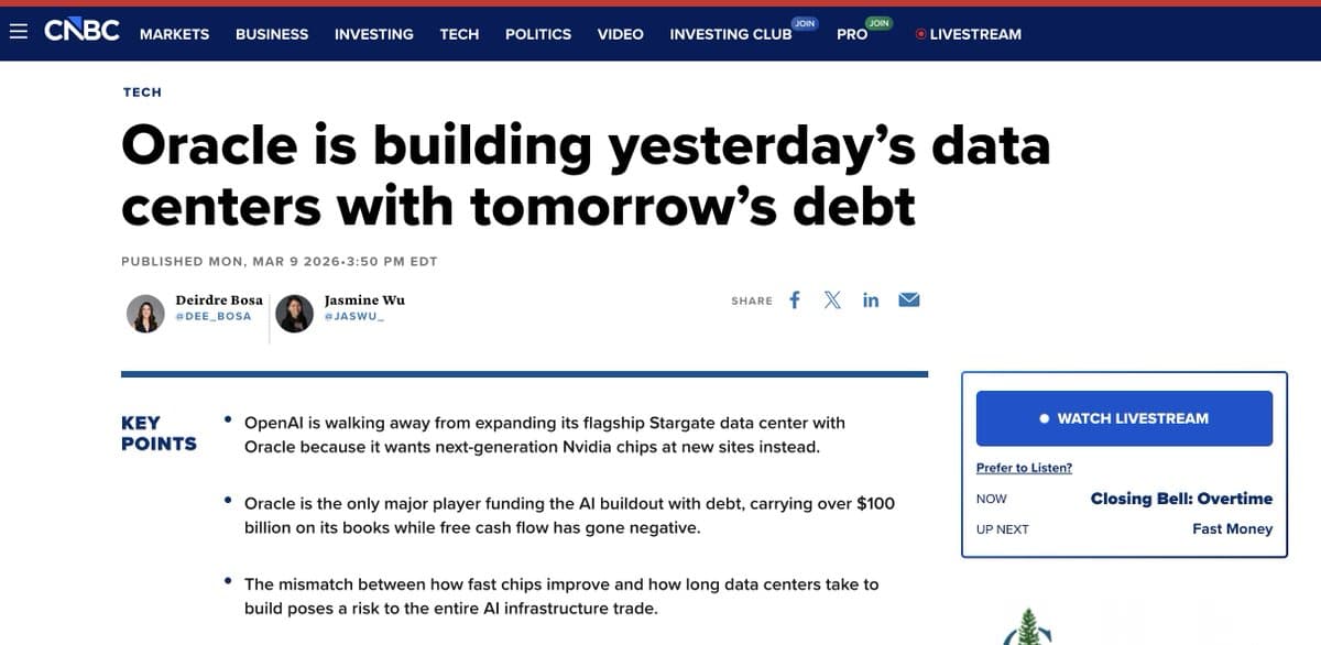 Oracle Bets $100B Debt to Power AI Data Centers