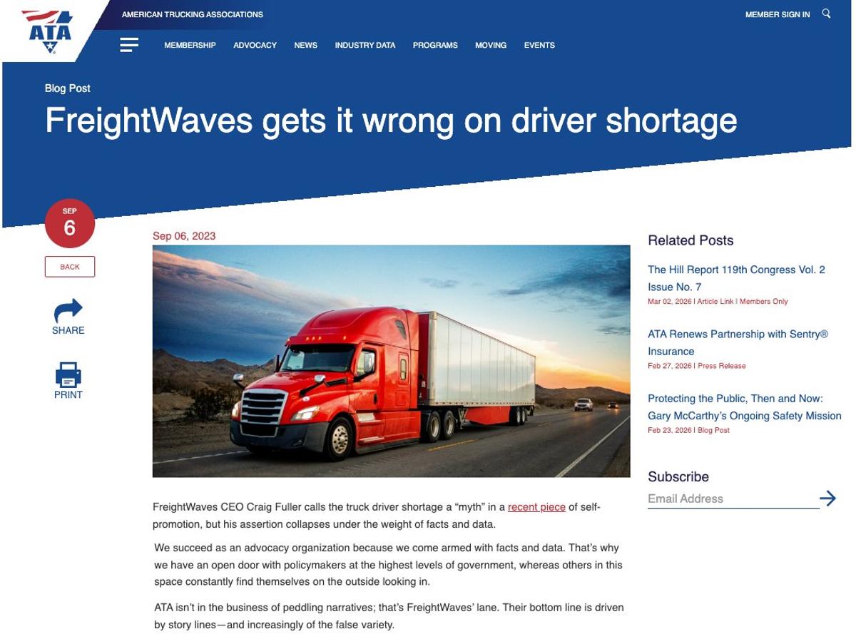 ATA Admits Truck Driver Shortage Narrative Was Flawed