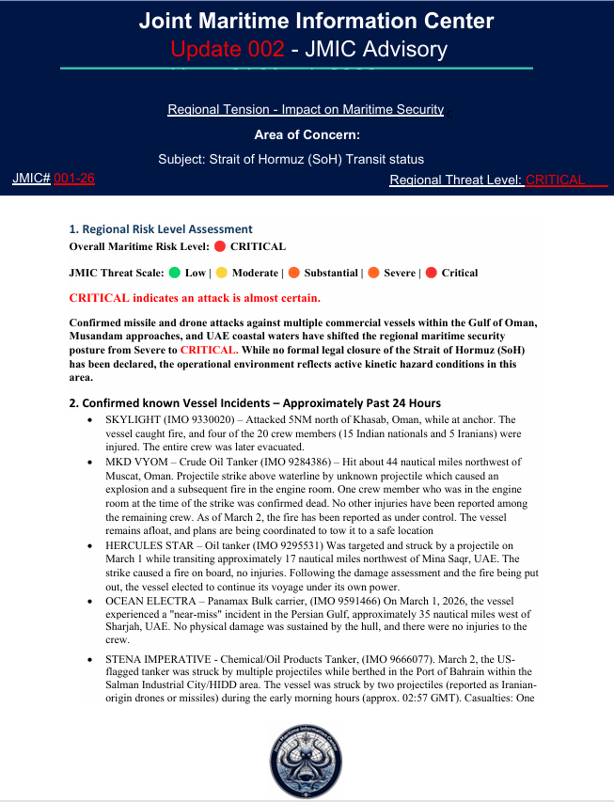Critical Maritime Risk: Multiple Vessel Attacks in Hormuz