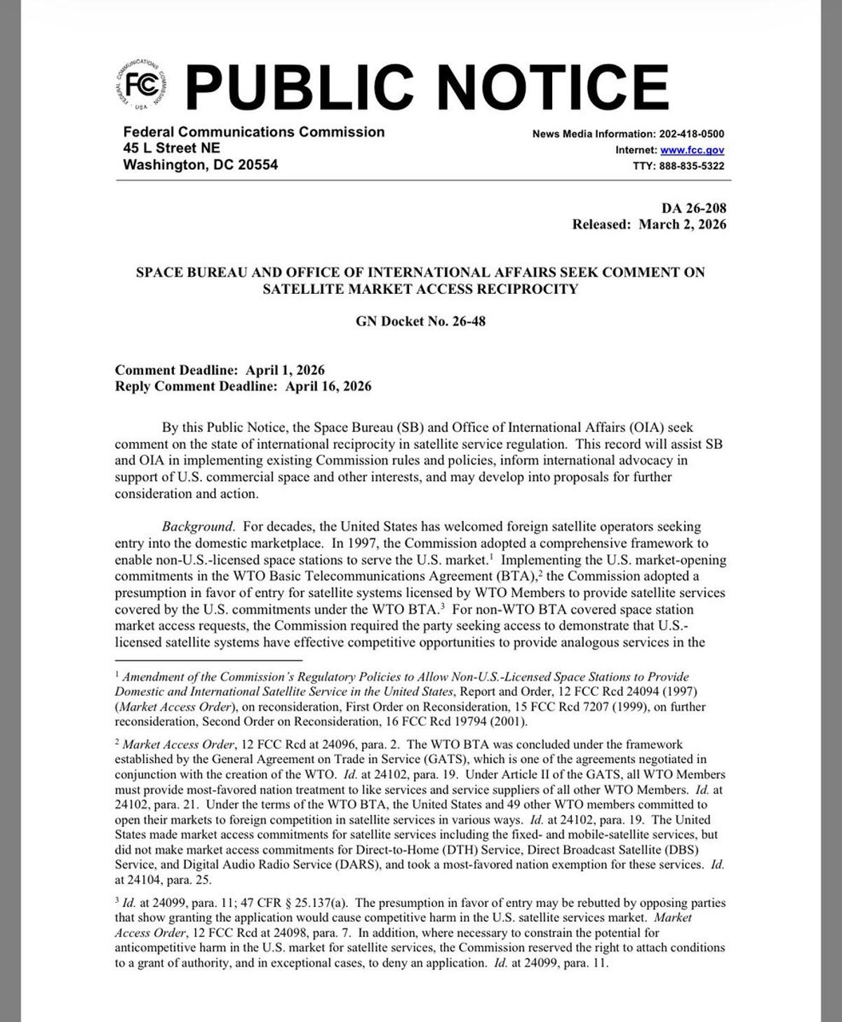 FCC Calls for Reciprocity as EU Barriers Threaten U.S. Satellites