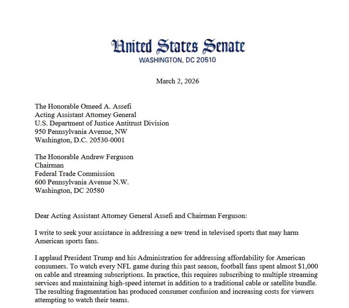 JFK’s Sports Law Faces Scrutiny in Streaming Era