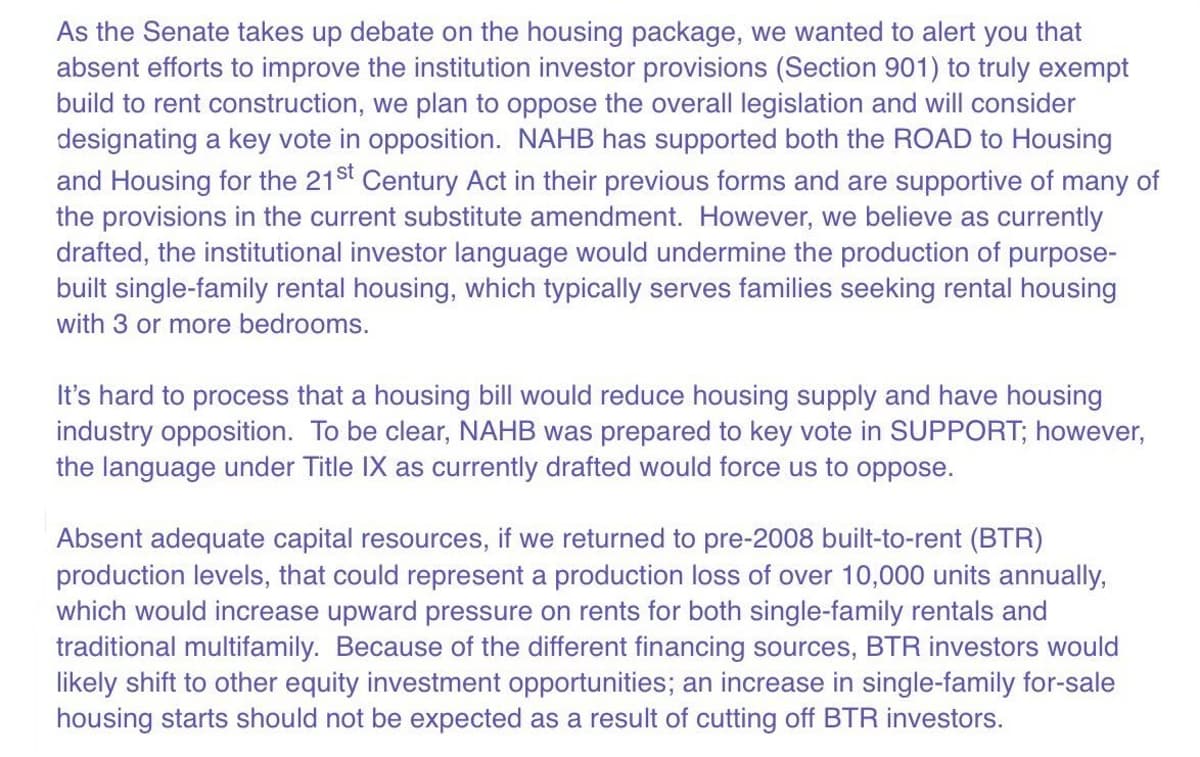 NAHB Warns Congressional Housing Bill Will Curb Supply