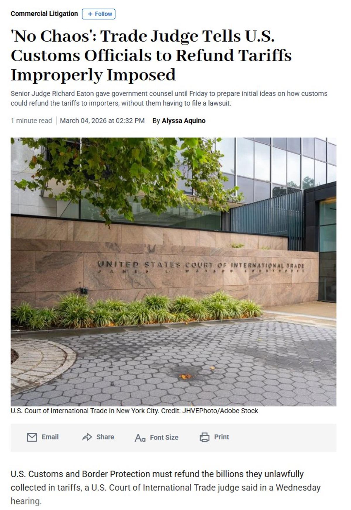 Judge Sets Deadline for Customs Tariff Refund Plan