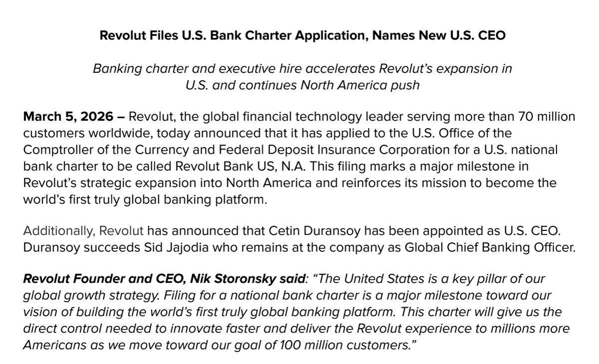Revolut Seeks U.S. Banking Charter After Securing UK License