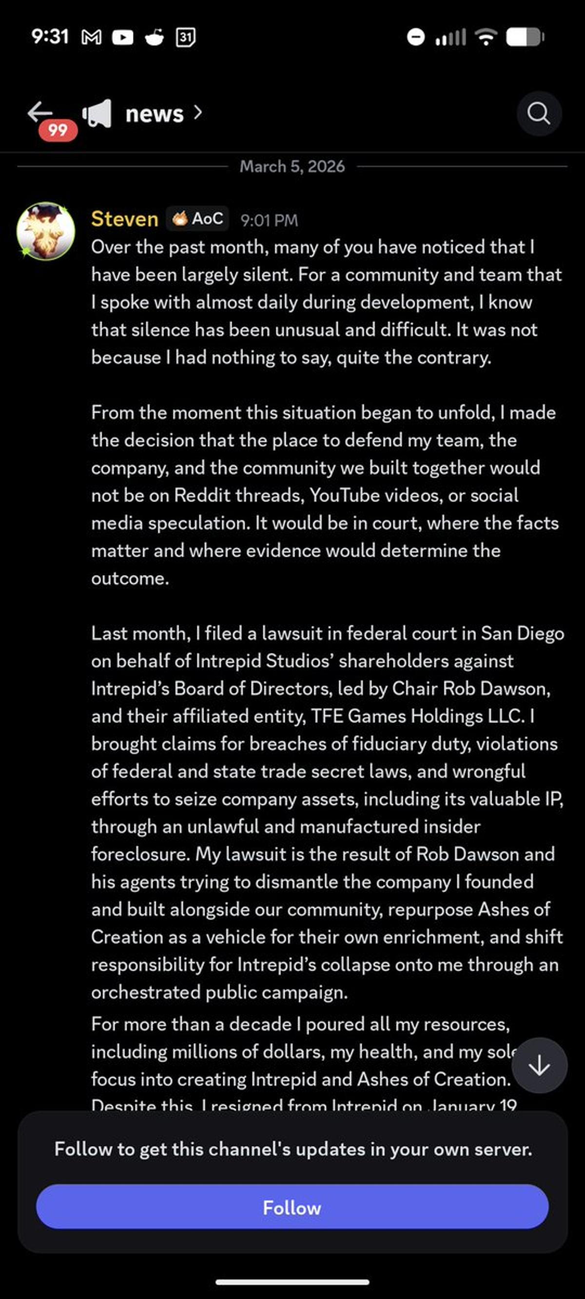 Ex‑Ashes of Creation Lead Returns, Defends Community