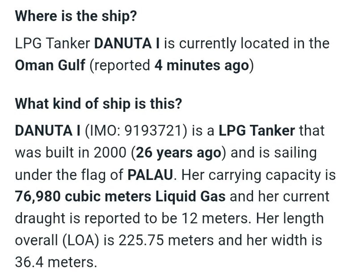 LPG Carrier Danuta I Completes Outbound Strait Transit