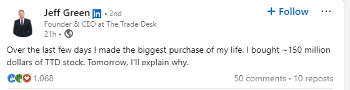 Jeff Green Poised for Major Announcement After $150M TTD Purchase