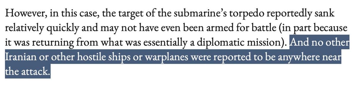 US Submarine Not Sole Target; Iranian Support Ship Present