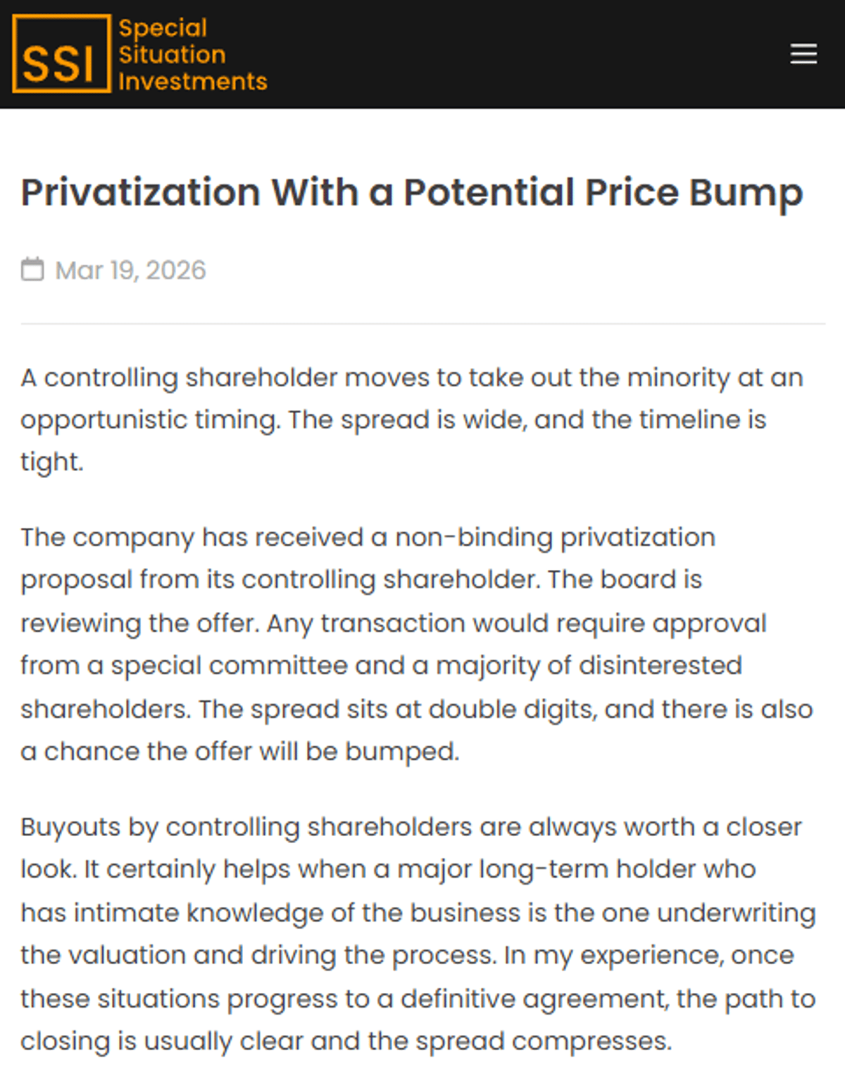 Privatization Arbitrage: Opening Bid Likely to Be Outbid
