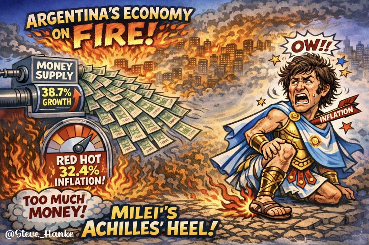 Milei’s Inflation Surge Outpaces Even Hanke’s Growth Benchmark