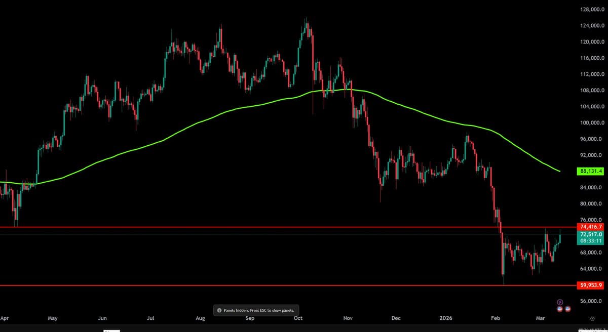Michael Saylor Adds 11,639 BTC as Price Nears $74k Support