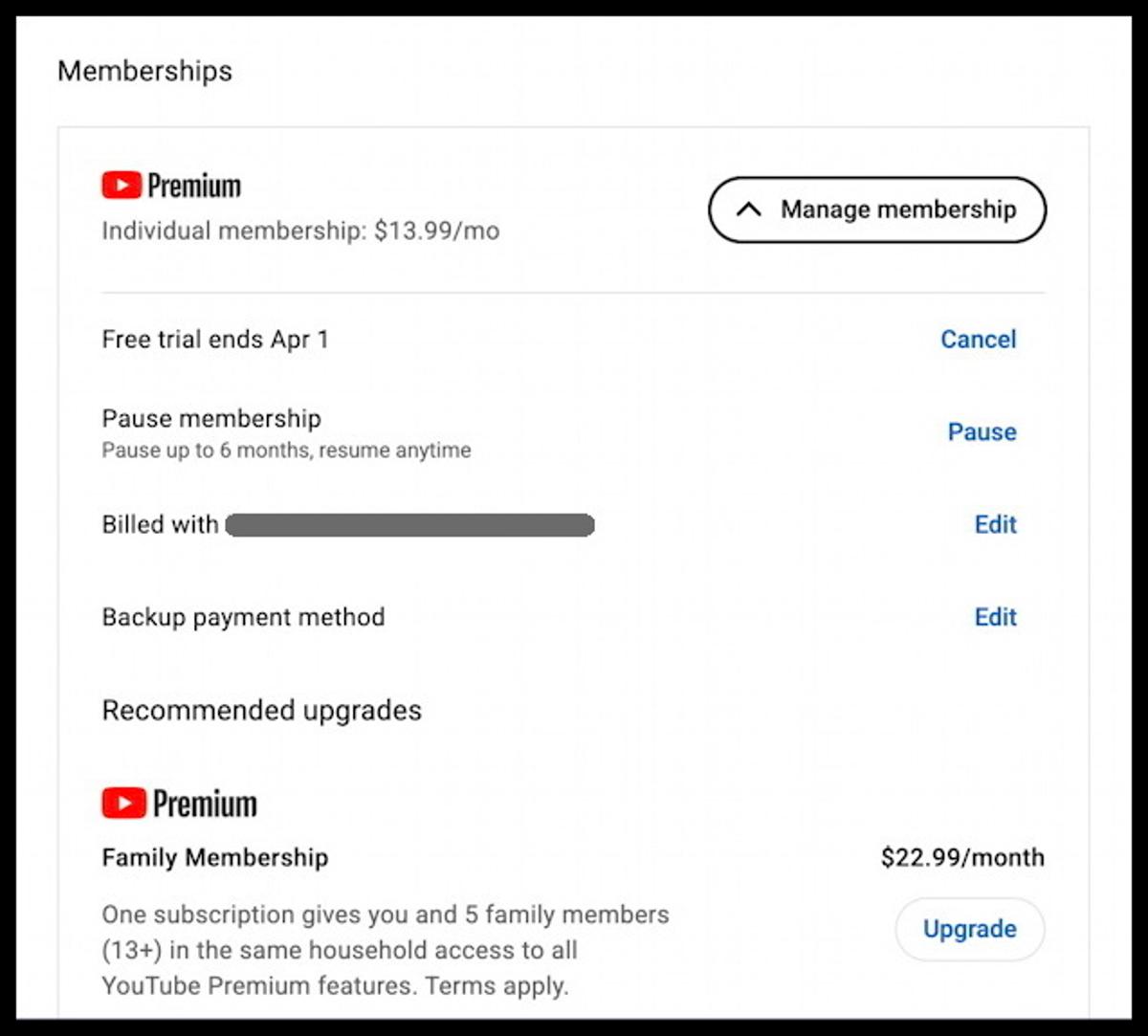 Cancel YouTube Premium Free Trial Before Billing