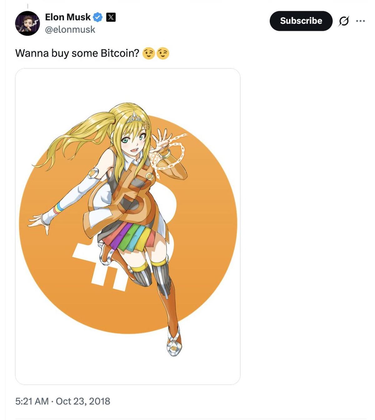 Elon Resurrects 2018 Bitcoin Meme, Highlighting Massive Growth