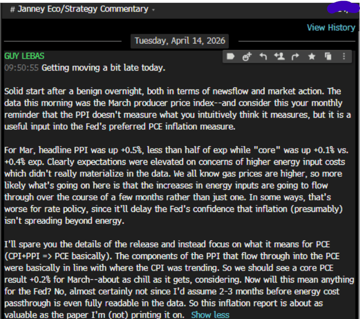 Quick Model Shows CPI + PPI Outpacing PCE